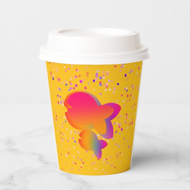 Vasos De Papel Niños de peces arcoiris Cumpleaños Amarillo (Anverso)