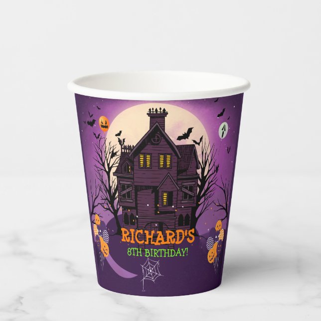 Vasos De Papel Niños del tema de Halloween Fiesta de cumpleaños (Anverso)