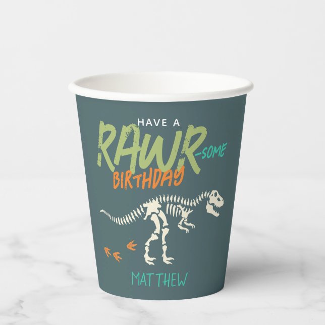 Vasos De Papel Niños divertidos Dinosaurios Dig Fossil Niños Cump (Anverso)