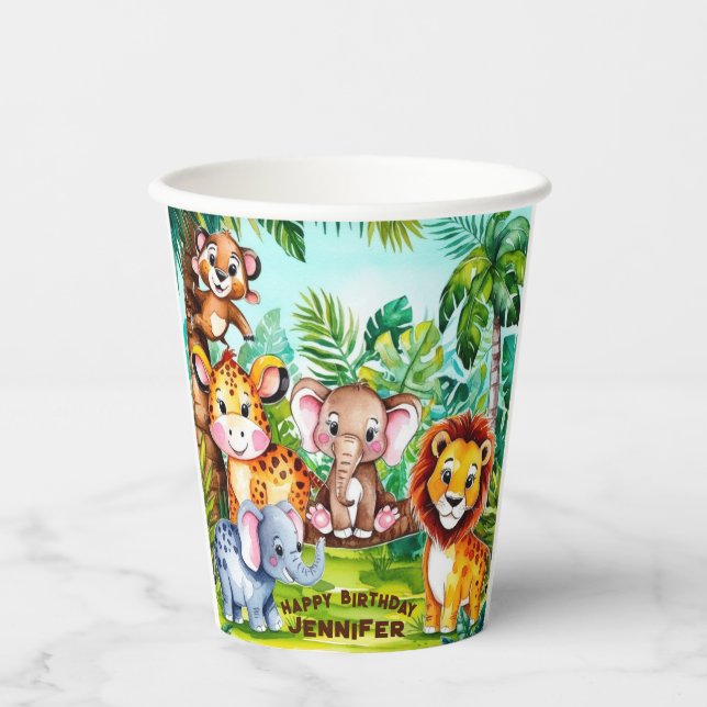 Vasos De Papel Niños educados Fiesta de cumpleaños Selva Safari A (Anverso)