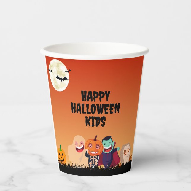 Vasos De Papel Niños felices de Halloween (Anverso)