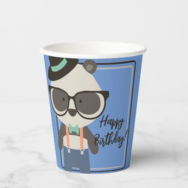 Vasos De Papel Niños Hipster Mister Panda Bear Cumpleaños (Anverso)