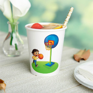 Vasos De Papel Niños jugando básquetbol con deportes de entreteni