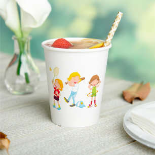 Vasos De Papel Niños Jugando Deportes Actividad Infantil