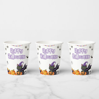 Vasos De Papel Niños Lindos Feliz Halloween Gatos Negros