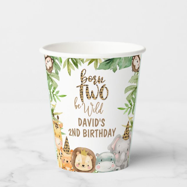 Vasos De Papel Niños Safari Animales dos tazas de papel de cumple (Anverso)