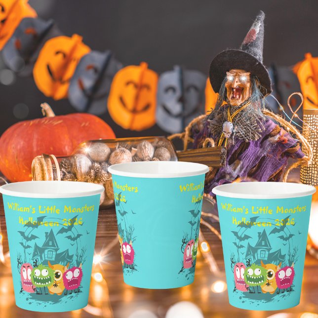 Vasos De Papel Niños y pequeños monstruos en la fiesta de Hallowe (Little Monsters Halloween Party Paper Cups)