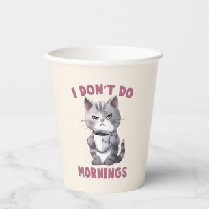 Vasos De Papel No hago mañanas - Gato gris con café