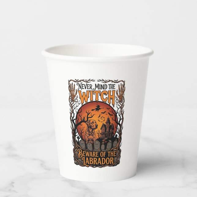 Vasos De Papel No importa Bruja Cuidado Labrador Halloween Embruj (Anverso)