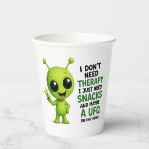 Vasos De Papel No Necesito Terapia Necesito Snacks Diseño Alien