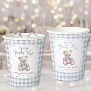 Vasos De Papel No Podemos Esperar Más Fiesta de Bebé de Oso Azul