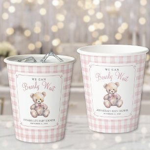 Vasos De Papel No Podemos Esperar Más Fiesta de Bebé de Oso Rosa
