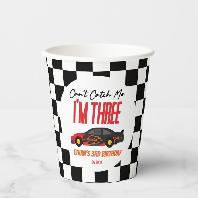 Vasos De Papel No puedo atraparme a Fiesta de tercer cumpleaños (Anverso)