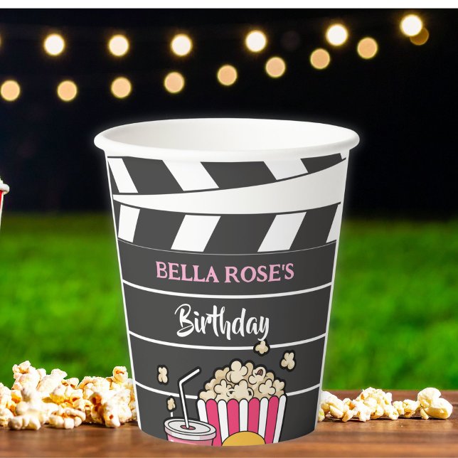 Vasos De Papel Noche de Cine Cumpleaños para Niñas (Subido por el creador)