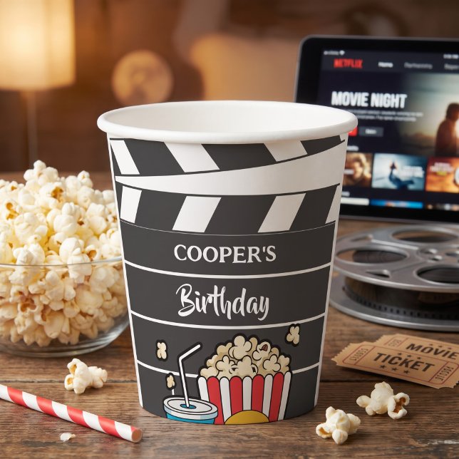 Vasos De Papel Noche de Cine Cumpleaños para Niños (Subido por el creador)