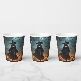 Vasos De Papel "Noche malvada: Asustada bruja de Halloween y sus 