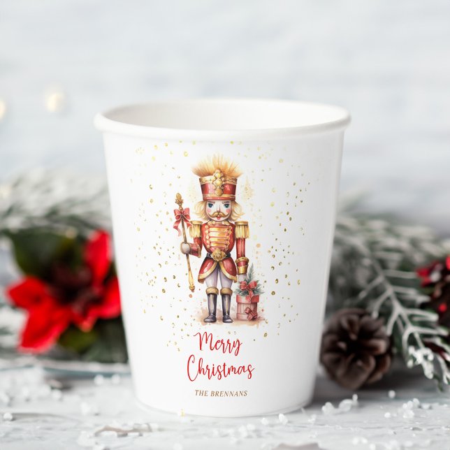 Vasos De Papel Nochebuena de los cazadores de nueces de oro (Gold Nutcracker Merry Christmas Paper Cups)