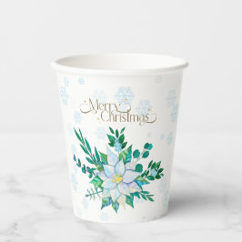 Vasos De Papel Nochebuena Nochebuena Poinsettia White Snowflakes