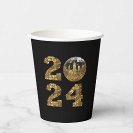 Vasos De Papel Nochevieja 2024 Fiesta-Ball-Oro-NYC -