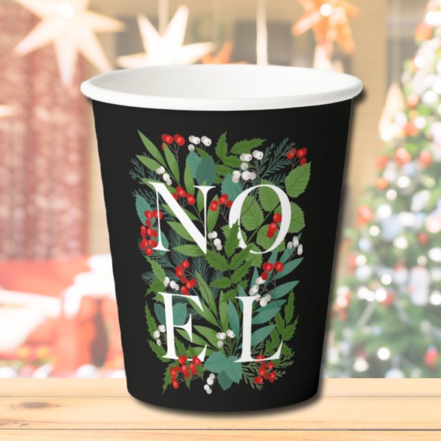 Vasos De Papel NOEL Berries Greenery Navidades negros Cupos de pa (Subido por el creador)