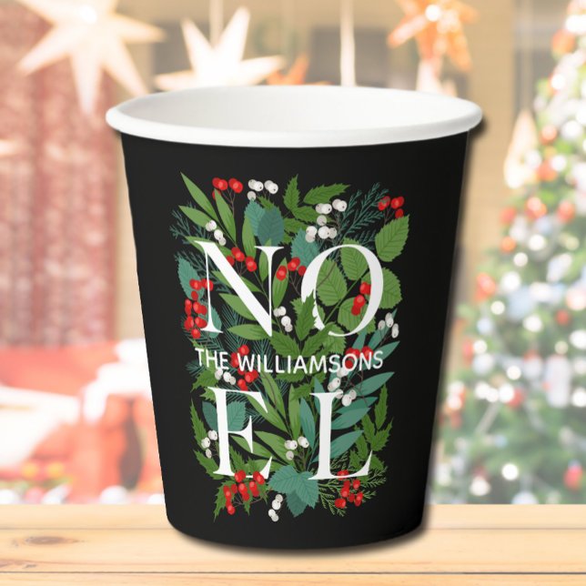 Vasos De Papel NOEL Berries Greenery Personalizado Negro (Subido por el creador)