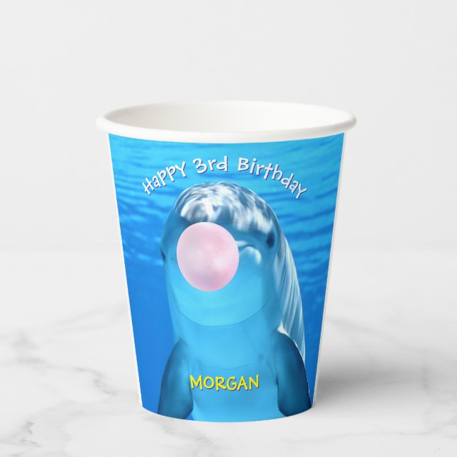 Vasos De Papel Nombra de delfín lindo de cumpleaños (Anverso)
