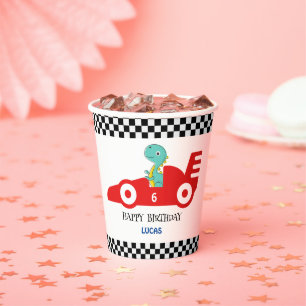 Vasos De Papel Nombramiento de niño rojo del coche de carreras de