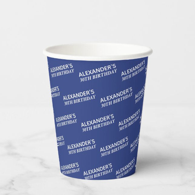 Vasos De Papel Nombre Azul Marino Cumpleaños 30 (Reverso )