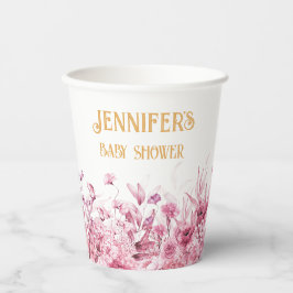 Vasos De Papel Nombre, Baby Shower, Texto extra, Borde floral 8 o