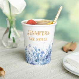 Vasos De Papel Nombre, Baby Shower, Texto extra, Borde floral 8 o