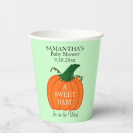 Vasos De Papel Nombre de Baby Shower verde de calabaza
