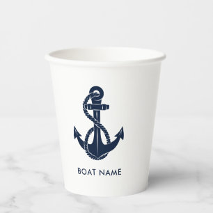 Vasos De Papel Nombre de barco de ancla náutica personalizado