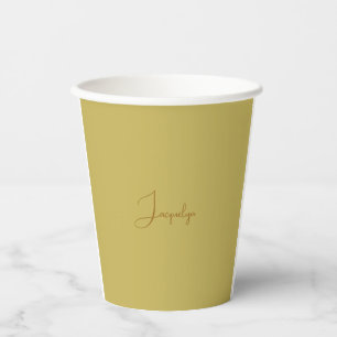 Vasos De Papel Nombre de caligrafía de color marrón dorado de las