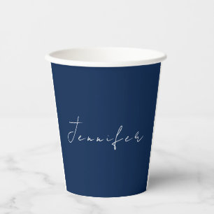Vasos De Papel Nombre de caligrafía profesional azul oscuro