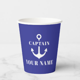 Vasos De Papel Nombre de Capitán Personalizado Ancla Azul