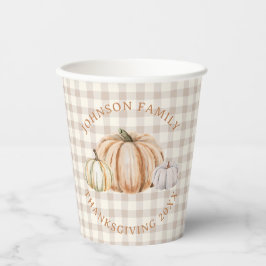 Vasos De Papel Nombre de Familia Personalizado Agradecido Gingham