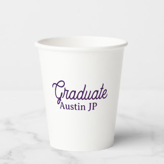 Vasos De Papel nombre de graduación morado simple minimalista ele
