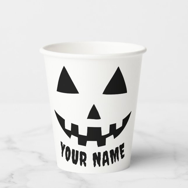 Vasos De Papel Nombre de Halloween de calabaza personalizada Blan (Anverso)