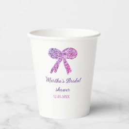 Vasos De Papel Nombre de la ducha de novia purpurina de chispa de