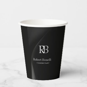 Vasos De Papel Nombre de las iniciales del monograma gris moderno