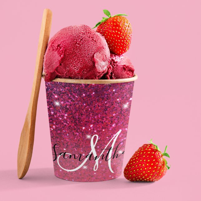 Vasos De Papel Nombre de las parqueas de Purpurina rosado y rojo  (Subido por el creador)