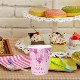 Vasos De Papel Nombre de los globos rosados chicas de la fiesta d