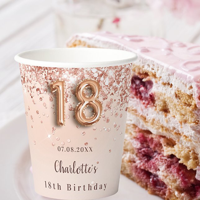 Vasos De Papel Nombre de monograma del purpurina de oro rosa de 1 (Subido por el creador)