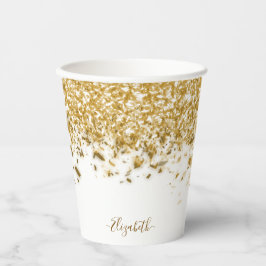 Vasos De Papel Nombre de monograma elegante con brillo dorado