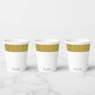 Vasos De Papel Nombre de monograma elegante con brillo dorado