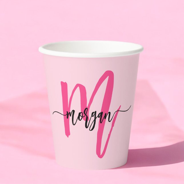 Vasos De Papel Nombre de monograma femenino con letra cursiva mod (Subido por el creador)
