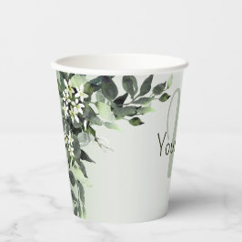 Vasos De Papel Nombre de monograma Floral Verde Hojas de Eucalipt