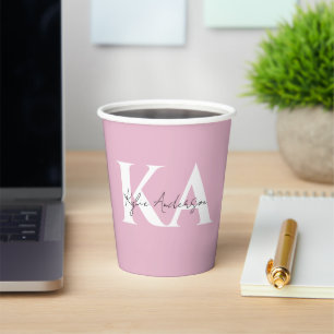 Vasos De Papel Nombre de monograma personalizado rosado moderno: