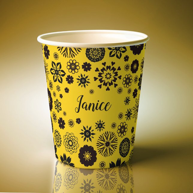 Vasos De Papel Nombre de personalizable Cute Girly Floral Amarill (Subido por el creador)