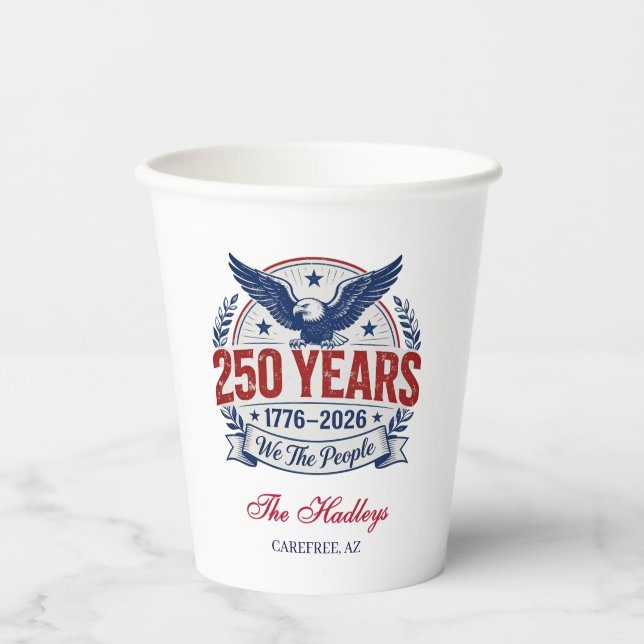 Vasos De Papel Nombre del 250 Aniversario de EE. UU. (Anverso)
